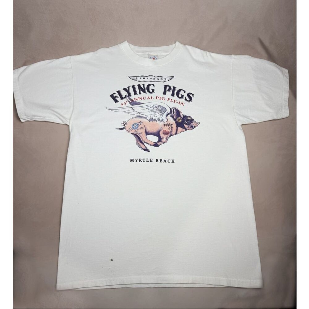 Vintage Flying Pigs Biker Fly In Harley Myrtle Beach XL 53rd Annual Single Stitc